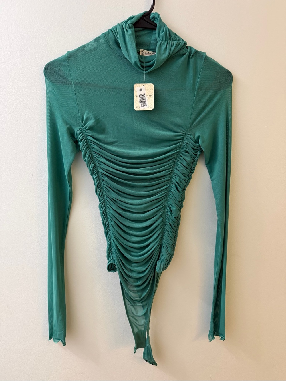 Ruched Teal Long-Sleeve Mock Neck Top